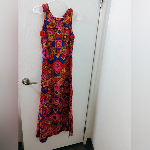 Vintage 1960s 1970s Psychedelic Groovy Maxi Sleeveless Dress - Picture 4 of 4